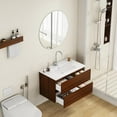 thumbnail image 4 of Censi 32-Inch Wall-Mounted Bathroom Vanity Cabinet with Ceramic Sink, 2 Drawers with Soft-Close Runners, Plywood Construction, Walnut, 4 of 8