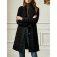 thumbnail image 2 of Women's Winter Notched Collar Plaid Wool Blend Trench Coat Plus Size Mid-Length Peacoat Color Black Size XXL, 2 of 6
