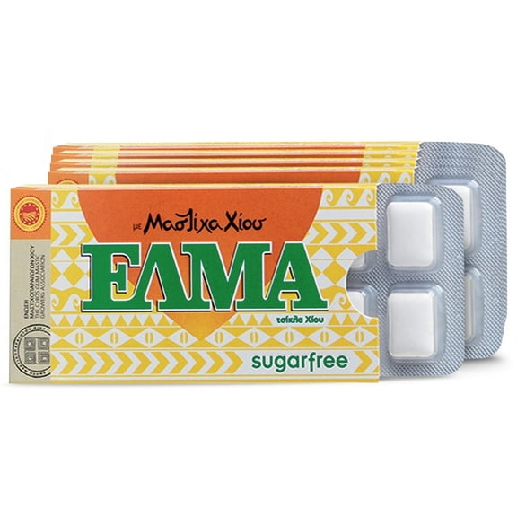 SuperSmart Mastic Gum Chewing Gum ELMA - Chios Greek Gum - Natural Oral Hygiene - Sugar Free - Menthol Taste with Xylitol | Non-GMO & Gluten Free - 5x10 Gums