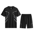 thumbnail image 3 of FRSASU Men's 2 Piece Active Sets Crew Neck T-Shirt Drawstring Shorts Summer Lightweight Breathable Gym Sports Tracksuit Black, 3 of 6