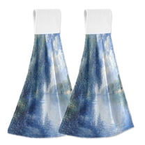 Yayeee Kitchen Hanging Hand Towels Set of 2 with Loop Bathroom Absorbent Tie Towel, Plants and River