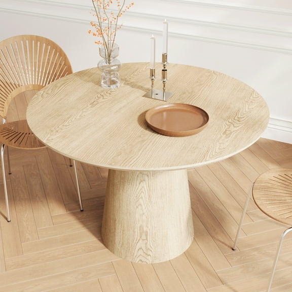 43 inch Wooden circular dining table, modern minimalist round table, natural wood colored table,