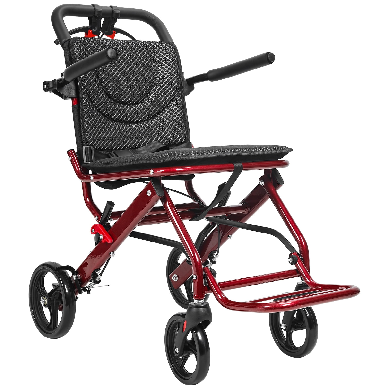 Foldable Transport Wheelchairs for Adults, Lightweight 18.5lbs Travel Wheelchair with 8" Rear Wheels & Hand Brakes, Portable Aluminum Alloy Wheelchair, Supports 175lbs Capacity