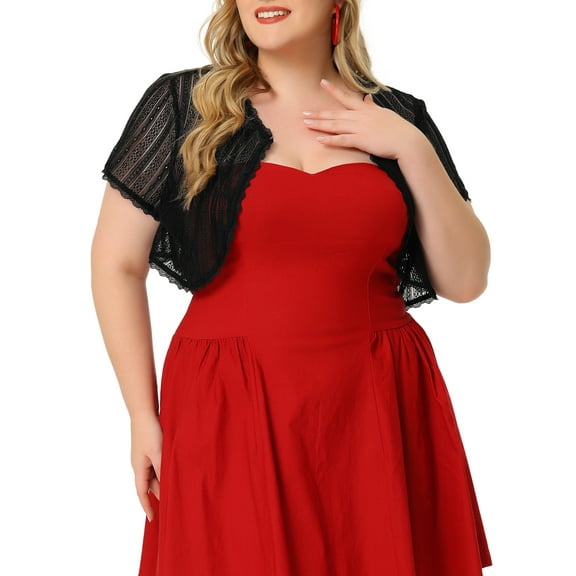 DARING DIVA Plus Size Lace Shrugs Sheer Short Sleeve Bolero Tops 4X Black