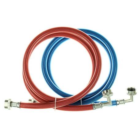 - Triple Layer Stainless Steel Washing Machine Hoses with 90 Degree Elbow, 5 Ft Burst Proof (2 Pack) Color Coded Red and Blue