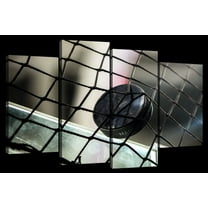 Elephant Stock Hockey Puck On Net Wall Art - Horizontal Multi Panel Canvas - Living Room Wall Decor - Sports Multi Panel - Black And Gray Decor - 24" x 14"