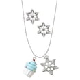 thumbnail image 1 of Delight Jewelry Resin White Cupcake with Blue Frosting Silver tone Snowflake Charm Necklace and Stud Earrings, 1 of 4