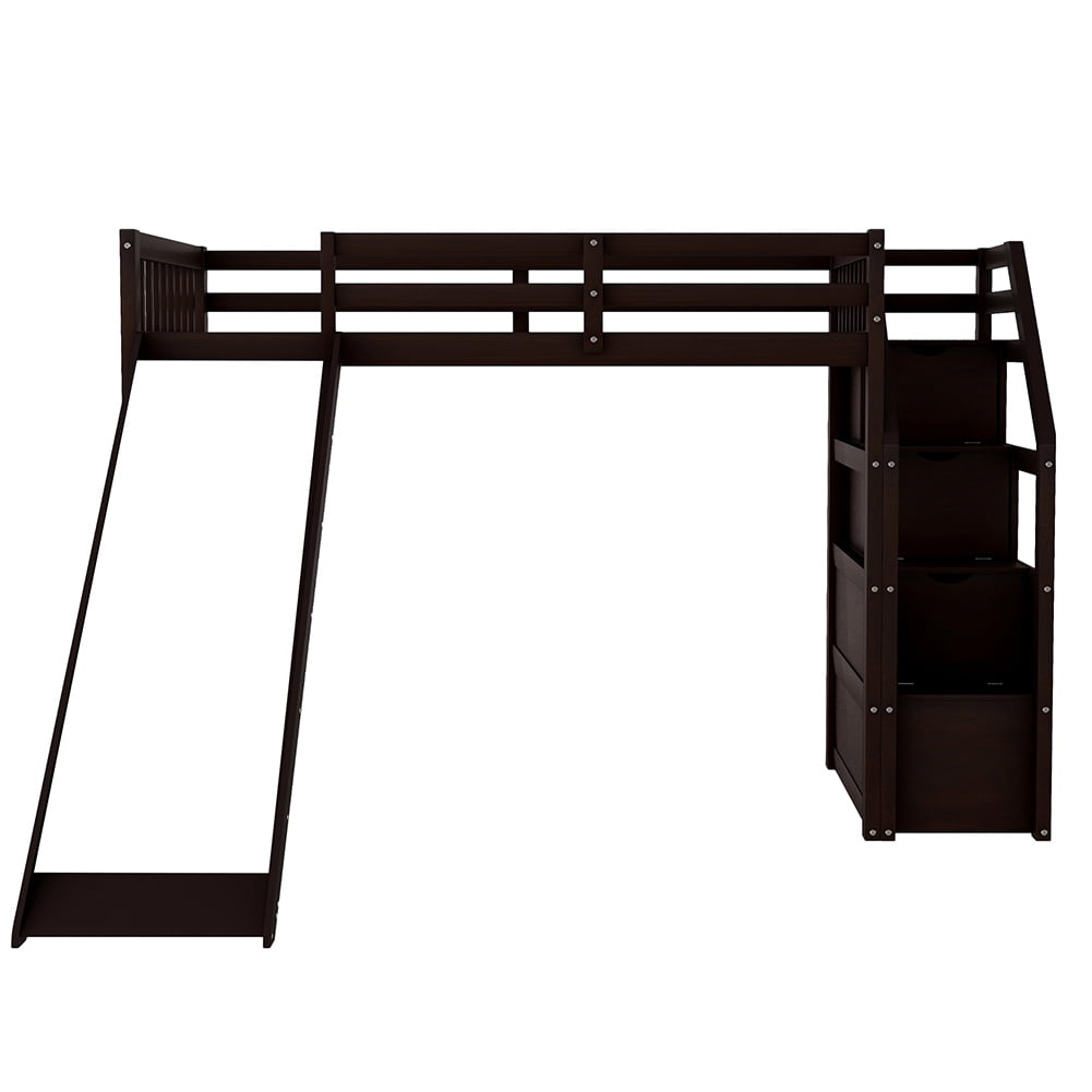 Kadyn Double Loft Bed with Storage and Slide, Kid's Bedroom Bed, Espresso Kadyn Double Loft Bed with Storage and Slide, Kid's Bedroom Bed, Espresso