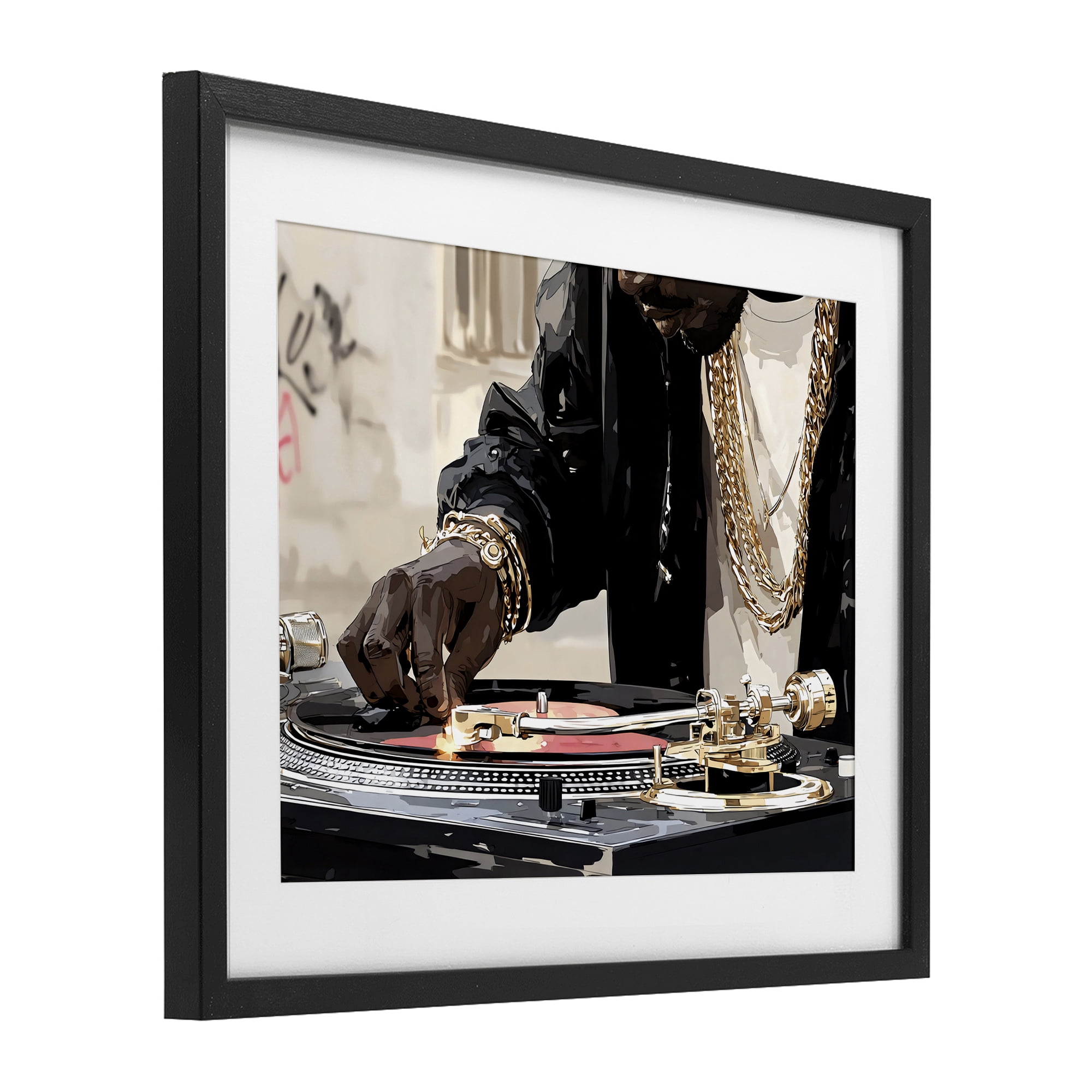 Stupell Industries Golden Touch on DJ's Turntable Black Framed Print Under Glass, design by Franklyn Gregory