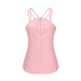 thumbnail image 6 of Women V Neck Sleeveless Spaghetti Strap Cami Top Casual Loose Eyelet Embroidery Solid Color Summer Tank Top with Half Zip L, 6 of 8