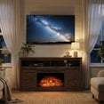 thumbnail image 3 of Homall Modern Farmhouse TV Stand with Electric Fireplace Media Storage TV Console Sliding Cabinet Doors,Brown, 3 of 9