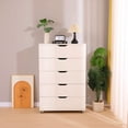 thumbnail image 2 of CQSXDA Modern 5-Drawer Dresser with Wheels - Versatile Storage Cabinet for Bedroom or Living Room, White, 2 of 11
