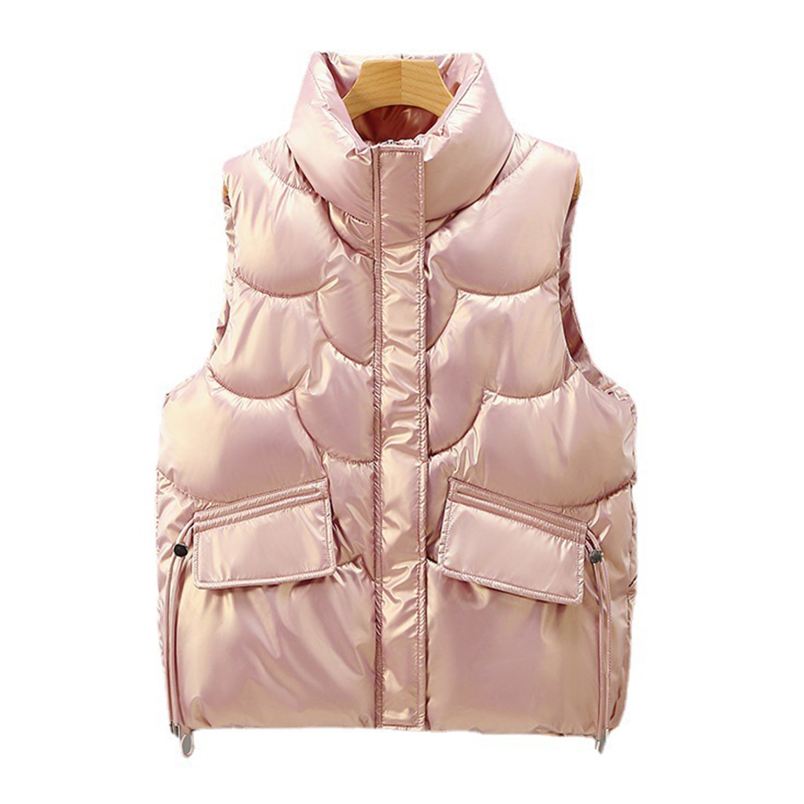 PERZOE Cotton Vest Women Cotton Vest Stand Collar Padded Flap Pocket Thick  Sleeveless Keep Warm Soft Smooth Surface Lady Winter Vest Female Clothes