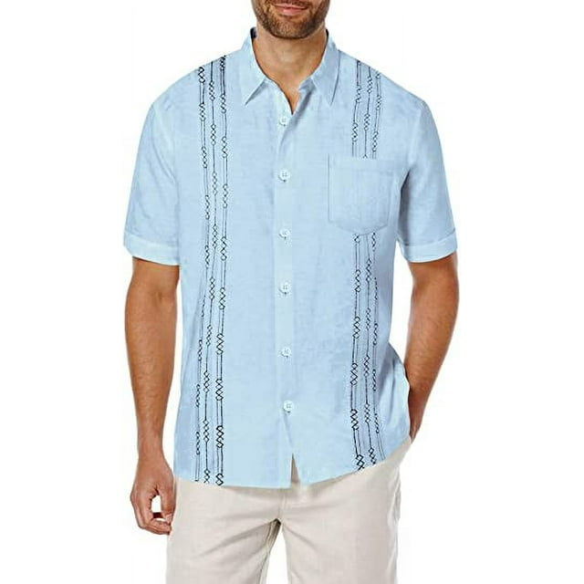 Camisa de lino de manga corta para hombre Camisas cubanas de playa con bolsillo Guayabera oso de fresa Electrónica