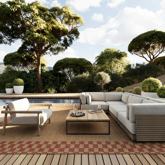 nuLOOM Prisellae Bordered Checkered Indoor/Outdoor Area Rug, 9' x 12', Prisellae Red