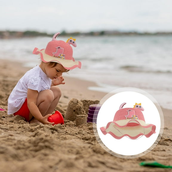 FESTFENDS Pink Dinosaur Shaped Toddler Bucket Hat 1Pack Cloth and Straw Made Ideal for Children's Summer Fun