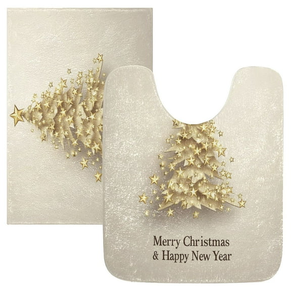2 Piece Soft Bathroom Rug Set Christmas Tree Made Of Golden Stars Bath Mat and U-Shaped Toilet Contour Rug (16"x24" 20"x24")