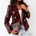 thumbnail image 6 of XFLWAM Womens Oversized Leather Jacket Long Sleeve Faux Leather Blazer Lapel Boyfriend PU Button Down Shacket Coat with Pockets Streetwear Wine Red XL, 6 of 8