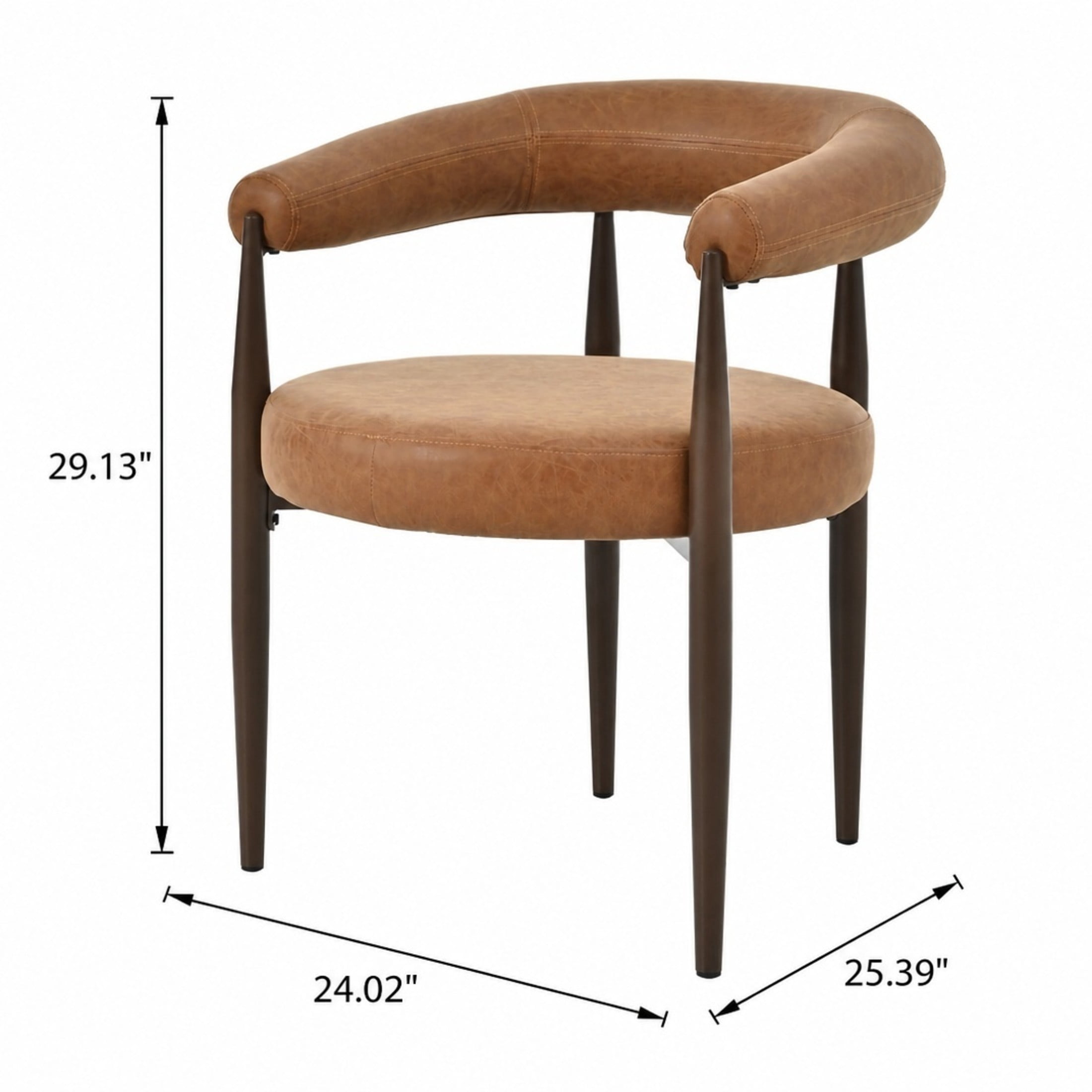 Christopher Knight Home Vintage PU Leather Barrel Dining Chairs with Curved Arms, Reddish Brown, Set of 2