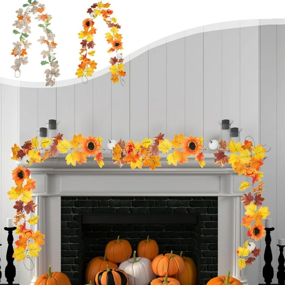 Fall Decor Fall Garland with Lights Fall Decorations for Home, 6.56Ft Enlarged Fall Maples Leaves Autumu Harvest Halloween Thanksgiving Decor Indoor Outdoor