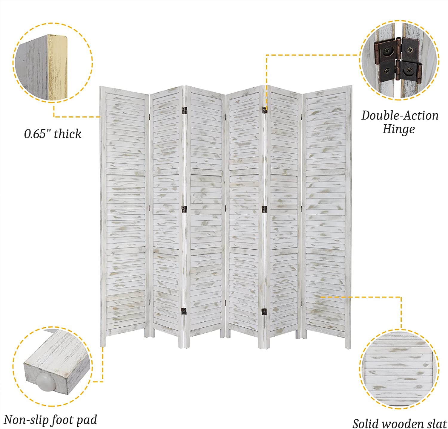 Bonnlo Wood Room Divider Privacy Screen, 5.9 Ft Tall Folding Partition Wall Divider, Freestanding Space Separator