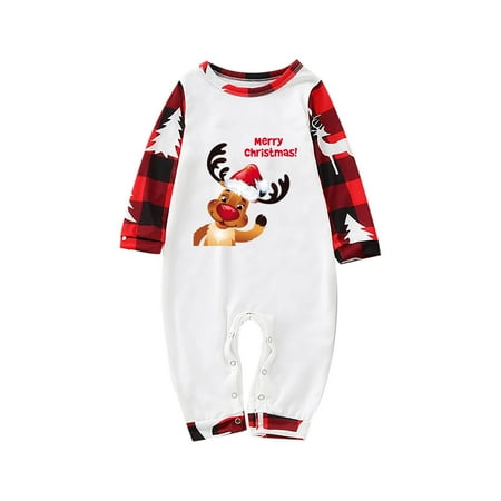 

Ozmmyan Matching Christmas Family Pajamas Sets Xmas Elk Reindeer Print Pjs Plaid Long Sleeve Tops and Pants Holiday Sleepwear