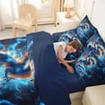 thumbnail image 4 of Feelyou Thunder Lightning Dragon Bedding Comforter Set for Men Boys, Storm Animal Queen Bedding Sets, Blue Golden, Black Reversible, 7pcs, 4 of 7