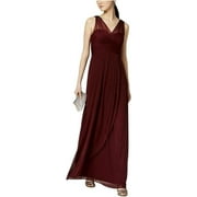 Adrianna Papell Women's Embellished Ruched V Neck Evening Sheath Dress Color Deep Wine Size 8