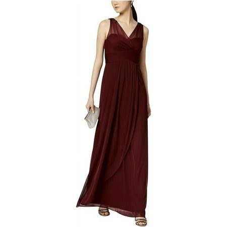 Adrianna Papell Women's Embellished Ruched V Neck Evening Sheath Dress Color Deep Wine Size 8