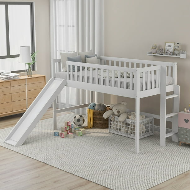 Euroco Wood Low Twin Loft Bed for Kids, White - Walmart.com