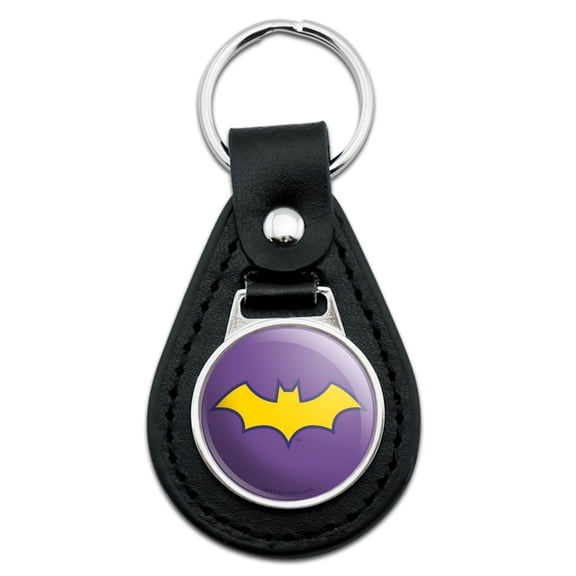 Black Leather Batman Batgirl Logo Keychain