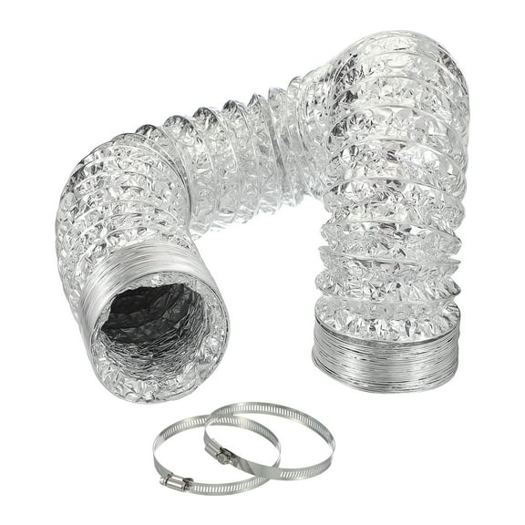 Uxcell 10Ft Dryer Vent Hose 4" Dia. Flexible Aluminum Ducting 4 Clamps Included, Silver