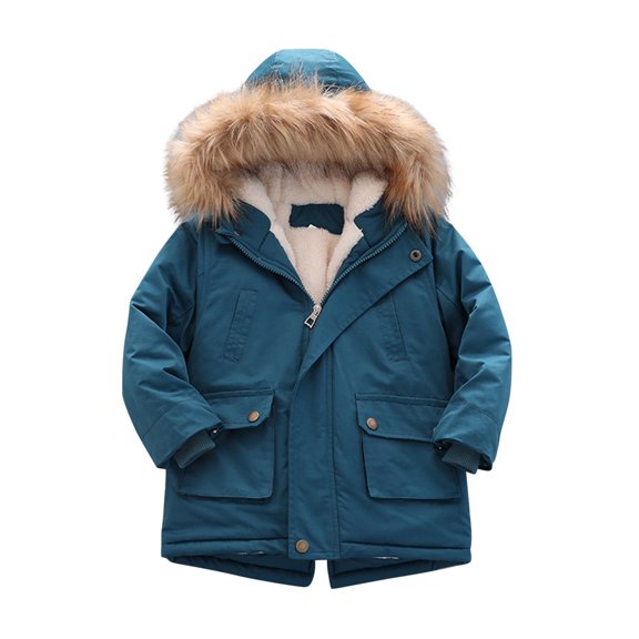 SUXIAN Boys Winter Jacket Lined Water-proof Thick Outerwear Girls Quilted Hooded for Kids Blue 3-4 Years
