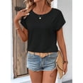 thumbnail image 4 of T-shirts Ajourés Grande Taille pour Femmes Col Rond Manches Courtes Tunique d'Été Noir TG, 4 of 10