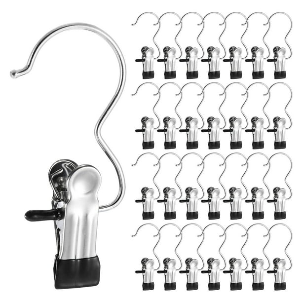 Uxcell 150Pcs Perchas para Botas para Closet, Ganchos de Lavandería de Acero Inoxidable con Clips Portátiles, Negros