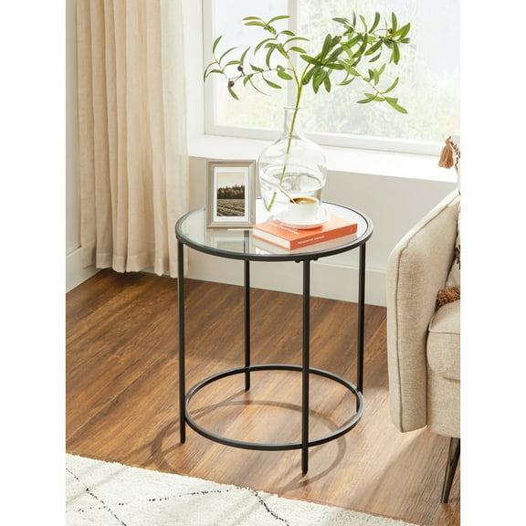 Round Side Table, Glass End Table With Metal Frame, Gold Coffee Table With Modern Style For Living Room, Balcony, Bedroom