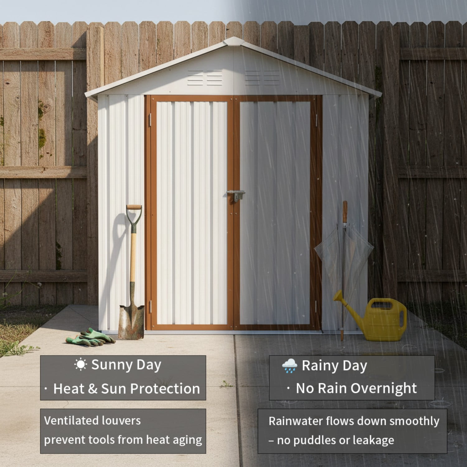 Alvantor Outdoor Storage Sheds Apex Roof Metal Shed Heavy Duty, 6x4 Ft, White+Yellow