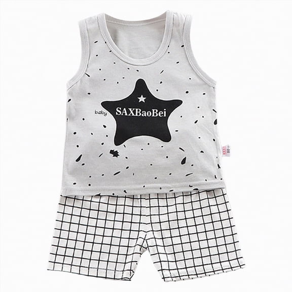 TOWED22 Baby Boy Summer Shorts Set 2-Piece Sleeveless Tank Top Printed Shorts Lightweight Outfit 12M-4T Grey,18-24 M