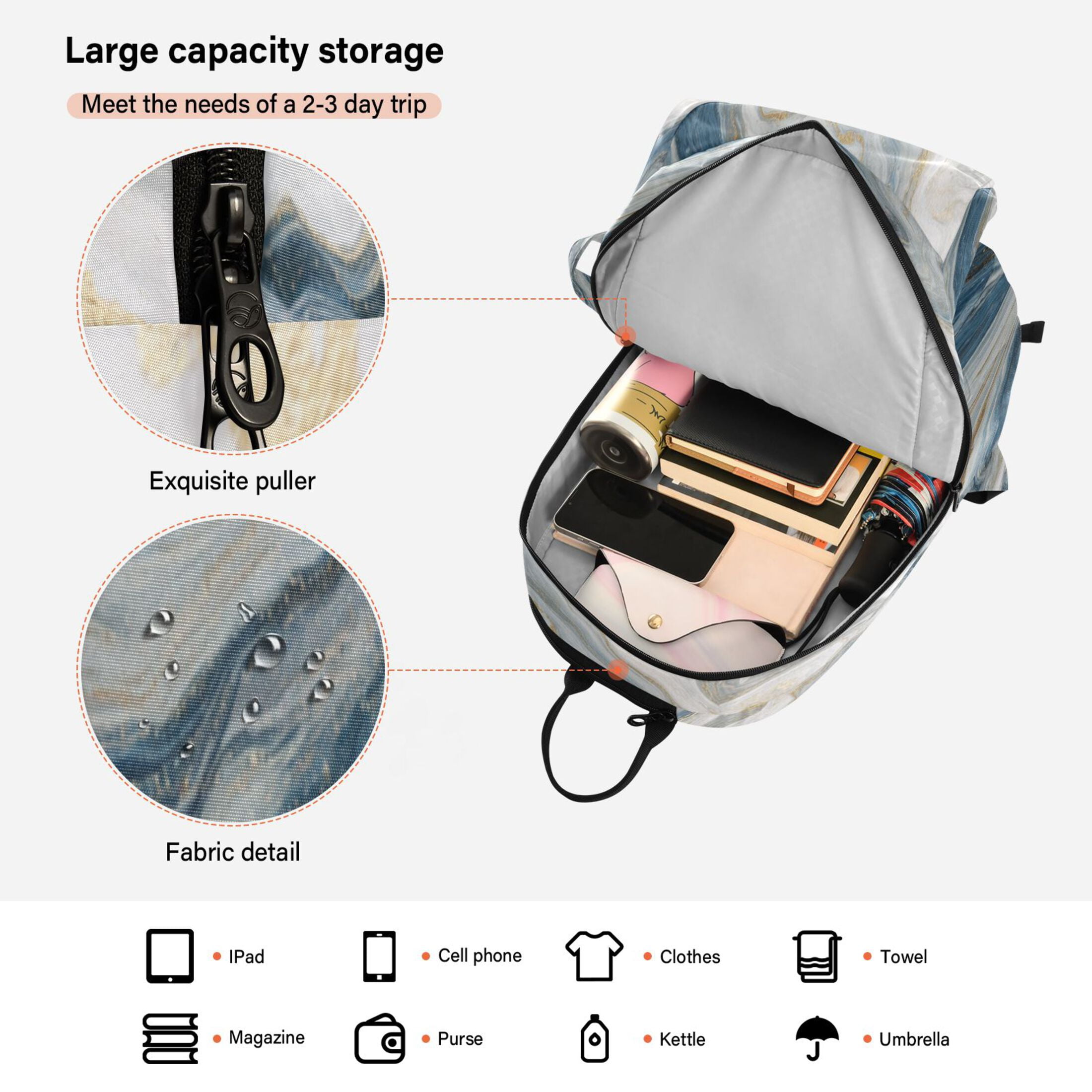 2 Racquet Holder Tennis Backpack Tennis Racket Covers Gym Bags Gray Marble