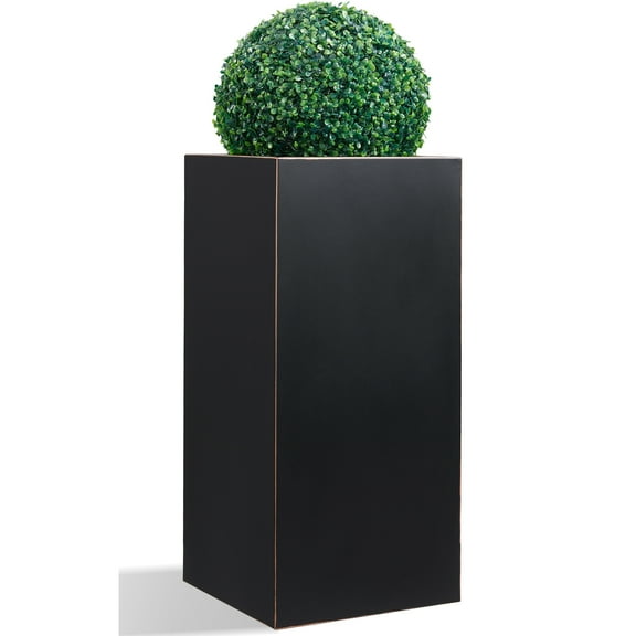 Metal Tall Planter for Outdoor or Indoor, 14Lx14Wx30H inches Large Planter Box, 25lb Black with Gold Rim