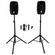 Rockville (2) 10" Powered Speakers+Stands w/Bluetooth For Backyard Movie Theater
