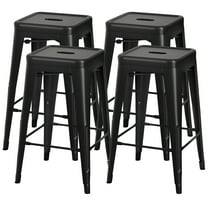 VINEEGO 24 Inches Metal Bar Stools High Backless Stackable Stools Indoor-Outdoor Counter Stools Set of 4 (Black)