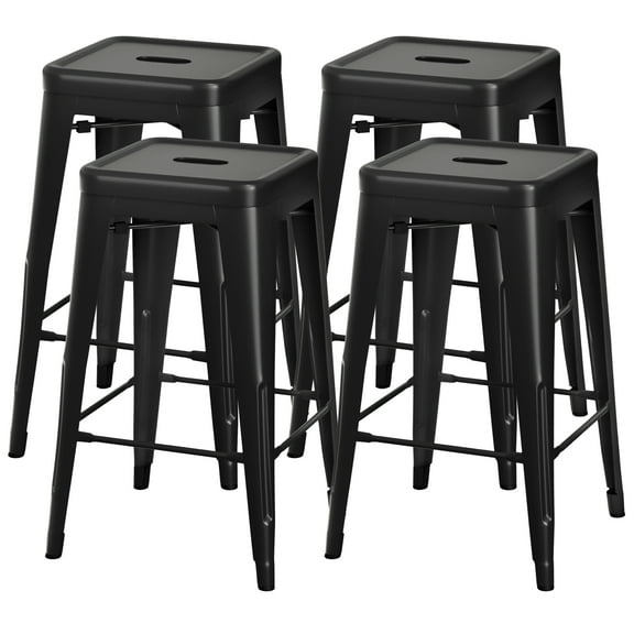 VINEEGO 24 Inches Metal Bar Stools High Backless Stackable Stools Indoor-Outdoor Counter Stools Set of 4 (Black)