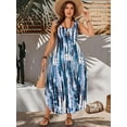 thumbnail image 3 of Blue Sleeveless Round Neck Abstract Tie-Dye Print Maxi Dress For Women, 3 of 7
