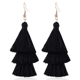thumbnail image 1 of Pendientes de Borla Negra Brillar Pendientes en Capas Bohemias 3 Niveles, 1 of 3