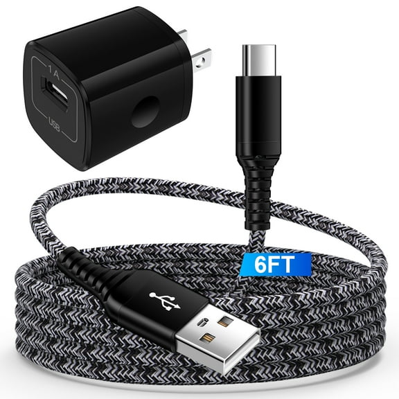 USB Charger Block,ABCPOW 1A USB Wall Charger Block with 1pc Nylon Android Type C Charger Cable USB C Charging Cable 6ft USB Brick Phone Charger Adapter USB Charger Box Fast Charging Block,Black