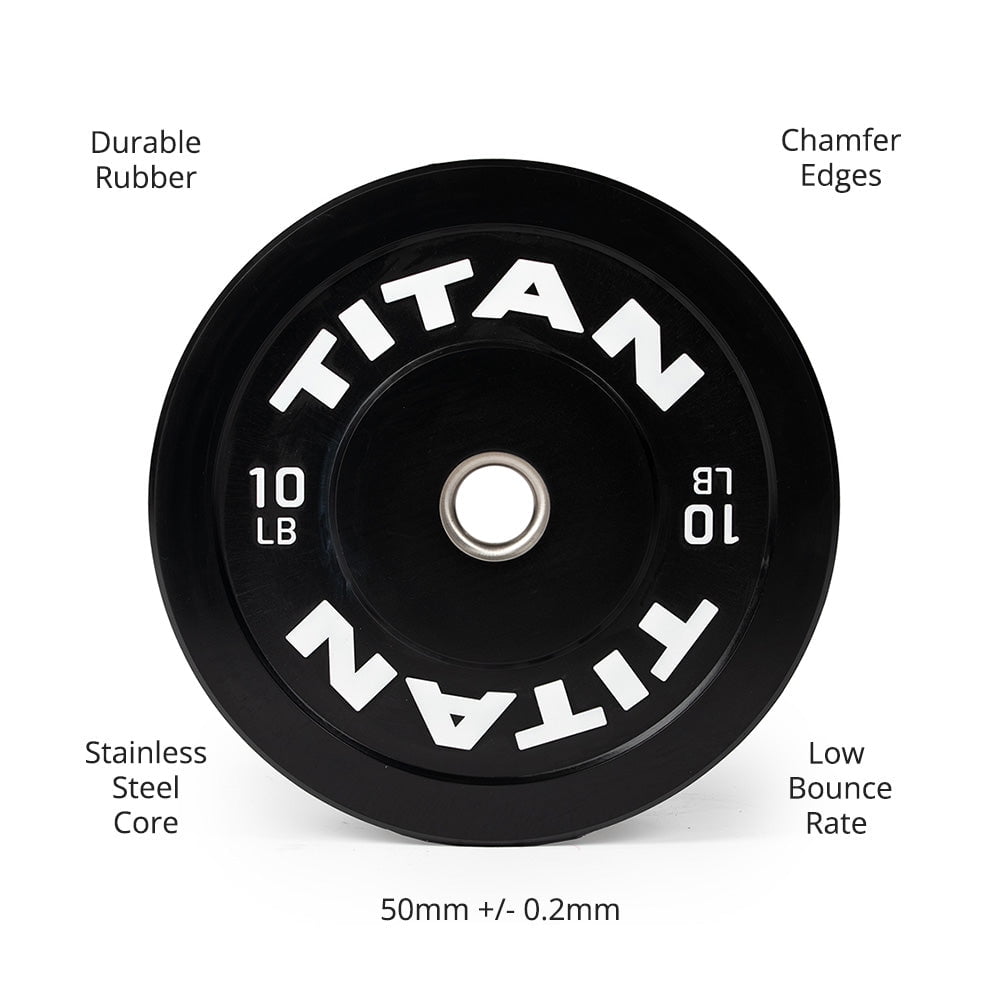Titan Fitness 10 LB Pair Economy Series Black Olympic Bumper Plates, Durable Rubber Exterior with Steel Core, Weightlifting and Strength Training Weight Plate