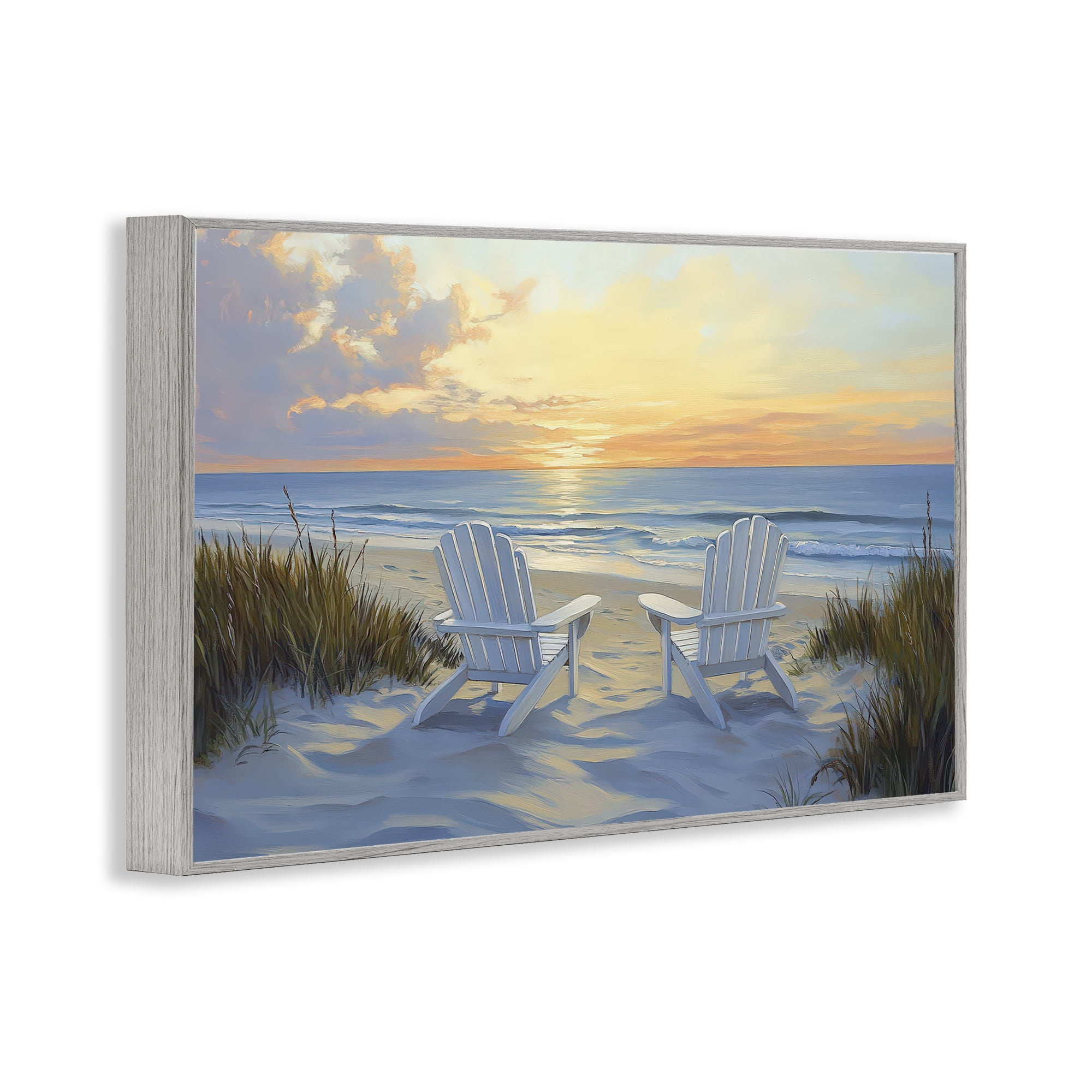 Stupell Industries Calm Beach Sunset Overlook Gray Framed Giclee Art, design by Petal Prints Design