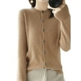 thumbnail image 2 of Women Solid Color Round Neck Long Sleeve Sweater Spring and Autumn All-Match Knitted Cardigan Jacket Golden Camel XL, 2 of 8