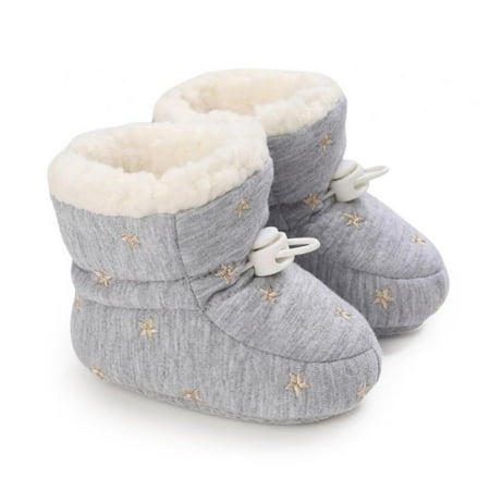 

Winter Newborn Baby Cotton Star Print Booties Non-Slip Sole Toddler Boys Girls Warm Fleece Shoes Snow Boots 0-18M